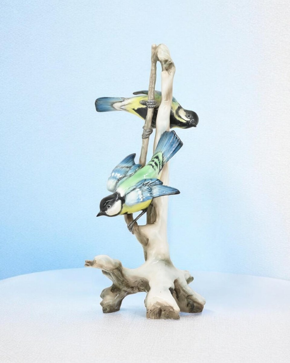 Pair Of Birds On A Branch, Polychrome Porcelain - Italy, 1940s